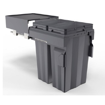 BIN SOFT CLOSE GREY (RUNNERS INCLUDED) 35KG 74LTR (2 X 37LTR) SUIT 450MM CABINET