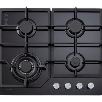 Euro ECT600GBK 60cm 4 Burner Gas Cooktop Black Glass Hob