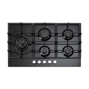 Euro ECT900GBK 90cm 5 Burner Gas Cooktop + Left Hand Wok burner - Black Glass