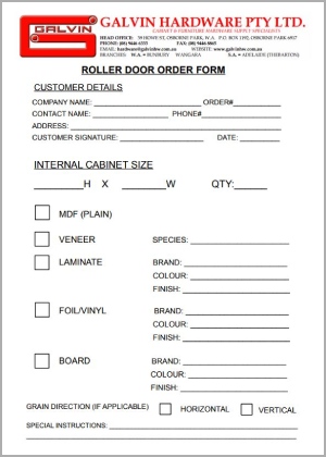 Kitchen Cabinet Roller Door Order Form